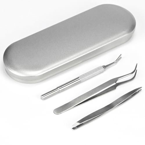 srclo Edelstahl Zeckenentferner Set[3 Stück], Zeckenzange Zeckenpinzette Zeckenhaken, Zeckenentfernung fur für Mensch, Hunde, Katzen(Mit Aufbewahrungsbox)