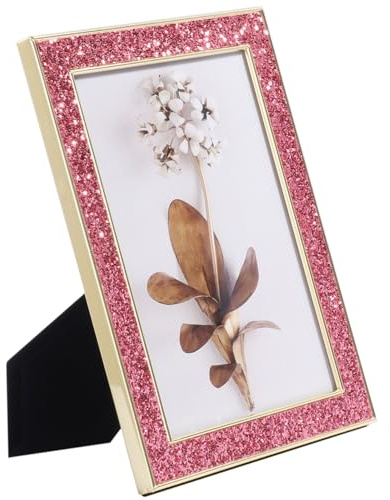 Kersiki Bilderrahmen, goldfarbener Rahmen, passend für 12,7 x 17,8 cm große Bilder, Metall-Bilderrahmen, Glitzer, Foto-Display für Schreibtisch oder Wand, Tischplatte, Theke, Regal (Roségold, 12,7 x