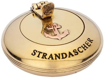 NKlaus Maritimer Klappascher mit Strandmotiv, Messing, 6cm – Nautische Deko, Aschenbecher 15930