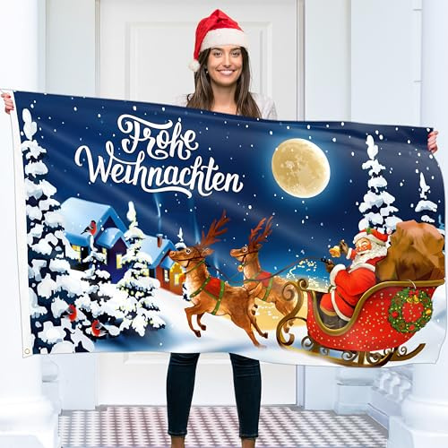 Weihnachtsfahne 90x150 cm mit Ösen – Weihnachtsflagge Frohe Adventszeit – Lebendiger Digitaldruck – Flagge Advent - Fahne Weihnachten – Doppelnaht