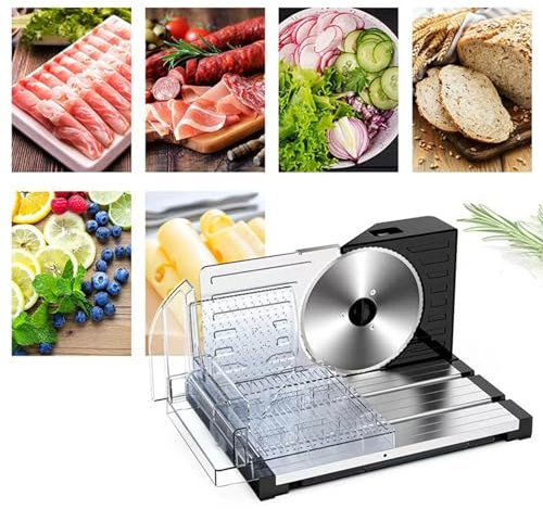 Cortadora de carne plegable, grosor ajustable de 0 a 18 mm, cortadora de carne de acero inoxidable para carne, adecuada para carne, queso, pan