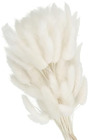 PATIKIL 15.7in Bunny Tails Dried Flowers, 120pcs Pampas Grass Decor Rabbit Tail Natural Pampas Grass Bulk Fluffy Faux Pampas Grass Dried for Home Boho Decor Vase Wedding Table, White