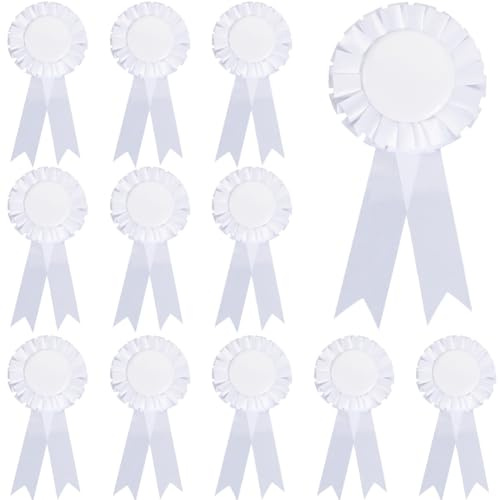 craspire 12 weiße Brosche Gewinner Blanko Auszeichnungsband Anstecknadel Siegesbänder Rosettenband Hauptpreis Für DIY Klassenzimmer Party Zubehör Wettbewerb Sportveranstaltung Schulwettbewerbe Show