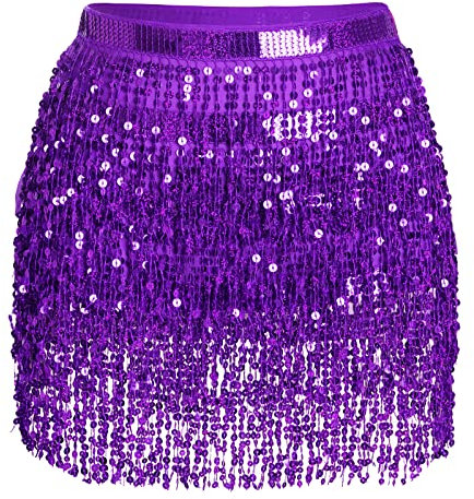 Vxcbad Gonna con paillettes per danza addominale con frange, accessorio per carnevale, feste, spettacoli, multicolore, Lilla, Taglia unica