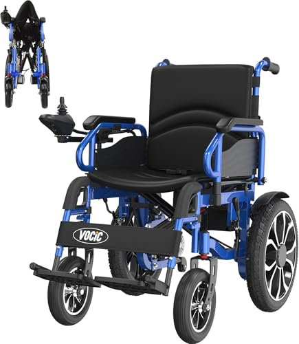 VOCIC V56 Silla de ruedas electrica plegable ligera 150KG,30KM silla ruedas electrico con neumáticos de goma 40CM para todos los terrenos,Potente motor 500W,Estable y fuerte,Garantía de 5 años (Azul)