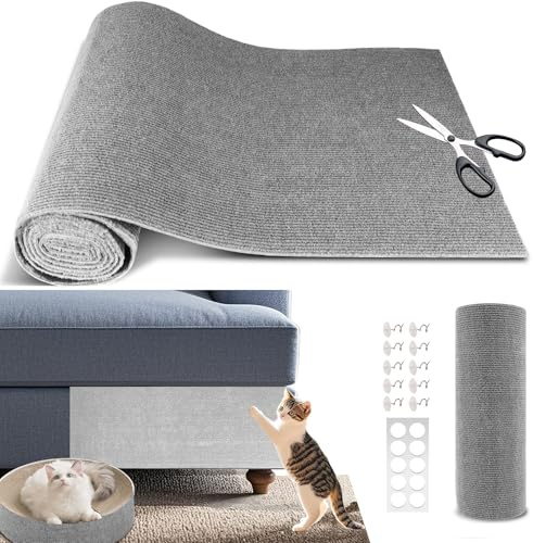 Cat Scratch Furniture Protector, 39.4x15.8 Self Adhesive Cat Scratch Mat Pad,Cut to Fit DIY Replacement Carpet for Tree,Wall,Bed,Door, Couch Protector (Light Grey)