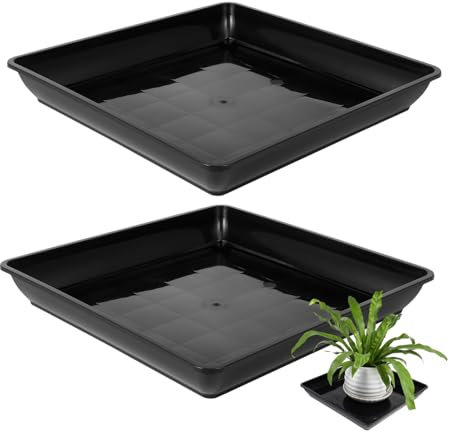 TOGEVAL Lot De 2 Soucoupes pour Plantes D'intérieur Noires 35 Cm Carrées en Polypropylène Plateau De Drainage Stable Balcon Terrasse