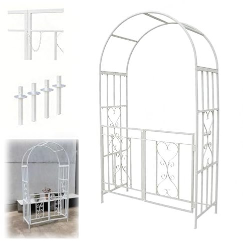 Arche De Jardin Avec Portillon En Métal, Treillis Arceau Robuste Pour Plantes Grimpantes, Rosiers Et Vignes, W 114 cm H 210 cm, Décoration Pour Mariage Et Cérémonie, Tonnelle Extérieure(Blanc)