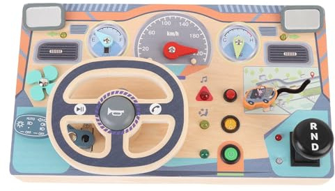 Sorandy Montessori Busy Board Toy for Toddlers, Kids Steering Wheel Montessori Toy for Fine Motor Skills, Wooden Toddler Sensory Activity Board, Pretend Play Driving