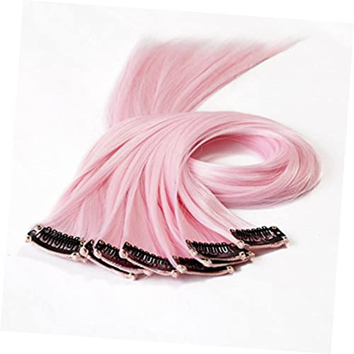 Extensiones de Cabello Liso Clip 10 Unidades Fibra Sintética Rosa