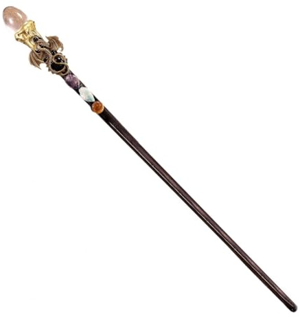 Wisylizv Wizard Wand - 32-34 Cm Di Bacchetta Di Magia Cristallina Ametista Con Punta Trasparente | Bacchetta Di Stregoneria A In Legno Artigianale | Tipo Di Costume | Energia Per La Raccolta Di