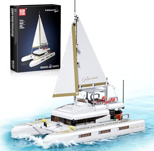 Mould King 10217 Klemmbausteine Schiff Bausteine Segelschiff Katamaran Schiff Spielzeug mit Stoffsegeln und Sonnenbadenbereich Kompatibel mit Andere Marken(893 Teile)