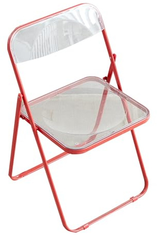JTPMYFT Klappstuhl aus Acryl, transparenter Stuhl, faltbar und stapelbar, Acrylplatte und Metallrahmen, geeignet for den Außen- und Innenbereich(Red)