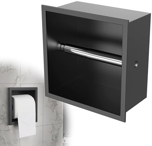 EFUTURETIME Porta Carta Igienica da Incasso in Acciaio Inox 17x17x8,6cm, Portarotolo per Carta Igienica Salvaspazio Accessori Bagno Sostituzione Rapida per Bagni Piccoli, Nero