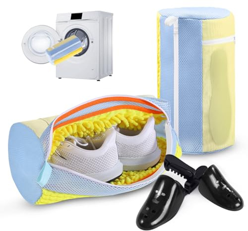 Aship 2Pack Schuhwaschbeutel Waschmaschine Waschbeutel Schuhe | Wiederverwendbarer Wäschesack Schuhe mit Verstellbare Schuhhalter und Reißverschluss, Wäschenetz für Sneaker(Gelb)