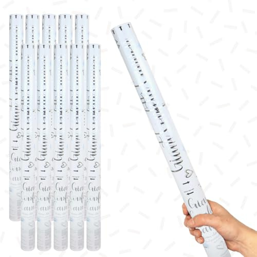 White Paper Biodegradable Extra Large Confetti Cannon 80cm – Pack of 10 – Party Poppers Environment Friendly Confetti Popper Shooter for Weddings, Parties, Celebrations & Events