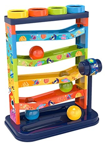 CAKEEYUM Kids Rolling Ball Drop Toy for Babies Toddlers 5 Layer Tower Run with Swirling Ramps & 4 Balls Educational Development Toys Ball Drop Toy Toys for 1 Year Old Montessori Dr