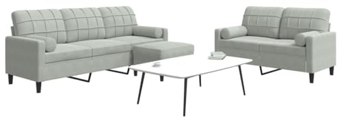 HETFTJN 3-TLG. Samt-Sofagarnitur Hellgrau Modernes 2-Sitzer & 3-Sitzer mit Hocker 137x77x80 cm Polstergarnitur mit Metallgestell Komfortabel für Wohnzimmer Jugendzimmer kleine Räume
