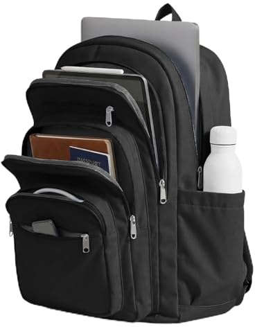 WEPOET Sac à Dos Scolaire Lycée pour Homme Femme, Léger Sac à Dos avec Compartiment Ordinateur, Multi-poches Cartable pour Fille Garçon, Imperméable Daypack Collège Université,Noir