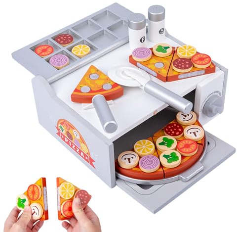 Davivian Wooden Pizza Toy Set | Educational Hand-Eye Coordination Role Play Activity - Pretend Play Food,for 3+ Years Old Boys Girls Children Birthday Holiday