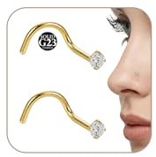 AceFun Piercing Nariz Titanio Dorado 20G Rosca Espiral 2 Piezas Pasador Nariz Joyeria Corporal Circonita 1.5mm
