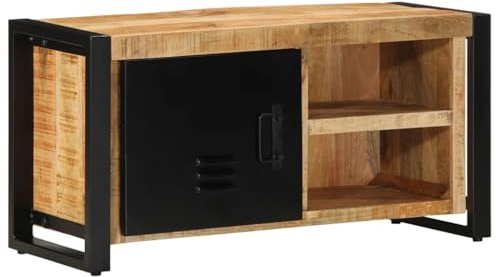 faucqel TV Cabinet 80 x 30 x 40 cm Made of Rough Mango Solid Wood with Robust Iron Frame, 1 Door, 2 Shelves, Elegant Metal Handles, Ideal for Living Room, Media, TV Lowboard, Sideboard, TV Bench