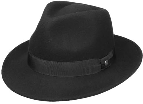 LIERYS Pate Filzhut Mafiahut Wollfilz Wasserabweisend Outdoorhut Damen Herren Sommer Winter Bogarthut Knautschbar schwarz XL (60-61 cm)