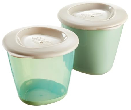 Tommee Tippee Pop Up Weaning Pots, 4+ Months, 150ml Baby Food Containers, 2 Pack, Soft Push Up Base and Lid, Fridge and Freezer Safe
