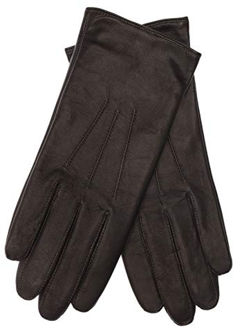 EEM Damen Lederhandschuhe, weiches italienisches Leder, weiches Fleecefutter, drei Abnäher, schwarz L