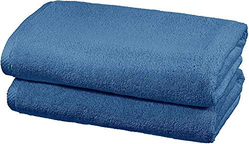 Amazon Basics – Badetuch Set für Badezimmer, schnelltrocknendes, saugfähiges Handtuch-Set, 100 % Baumwolle, 2 Badetücher, 70 x 140 cm, 2 Stück, Seeblau