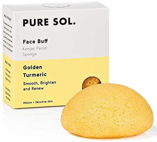pureSOL Konjac - Esponja corporal de cúrcuma, natural, ecológica, exfoliante suave, limpieza profunda, mejora la textura de la piel, facial
