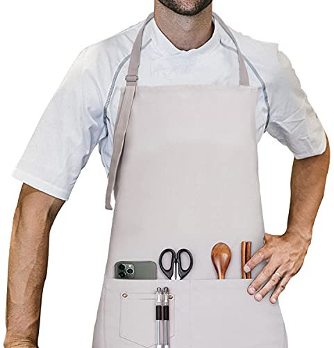 LessMo Schürze, Grillschürze und Kochschürze in Profiqualität mit verstellbarem Nackenriemen Und Mit Zwei Taschen, aus 100% Baumwolle 70 x 85 cm