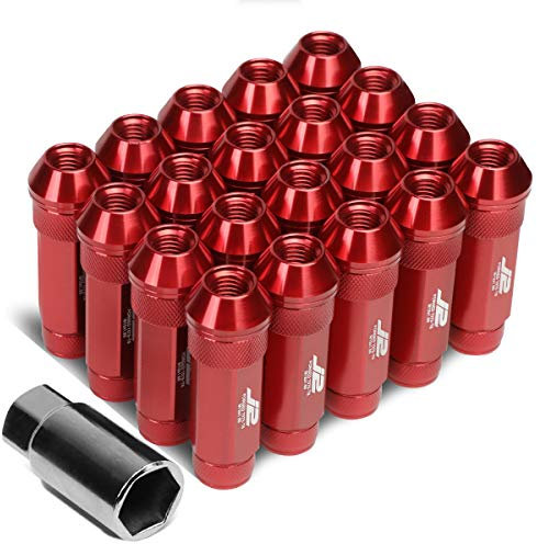 J2 Engineering LN-T7-026-15-RD 7075 Aluminium M12 x 1,5 25 mm OD / 70 mm 20 x Radmutter + 1 x Schlüssel, rot