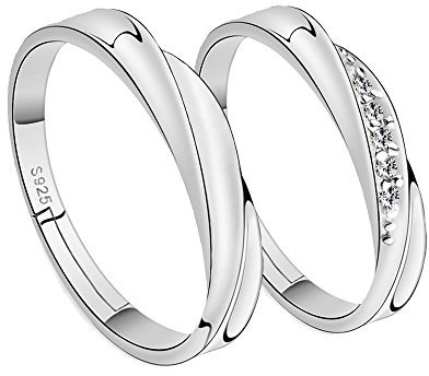 Ranikeer Partnerringe für Damen Herren, verstellbare Größe, Einfache Stil mit Zirkon für Jahrestag, Geburtstag, Valentinstag, Weihnachten