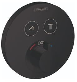 hansgrohe ShowerSelect S Modern Thermostatic Shower Valve Trim with Temperature Control and Diverter in Matte Black, 15743671