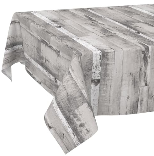 Tischdecke grau weiß Holzoptik ohne Einfassung – abwaschbar rechteckig – pflegeleichtes Wachstuch für Esstisch, Garten, Balkon 180 x 140 cm (Rechteckig)