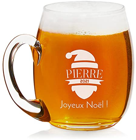 Maverton Chope à Bière Gravée - Cadeau personnalisée pour lui - Capacité : 500 ml - Cadeau d’anniversaire homme - Verre à Bière avec gravure - Joyeux