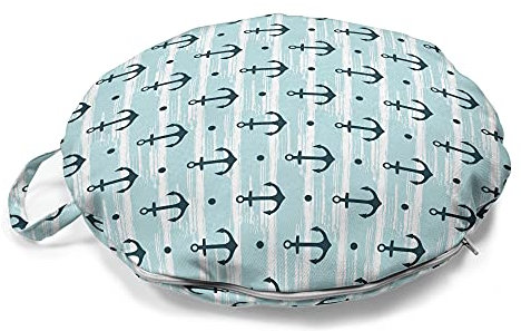 ABAKUHAUS Anker Rundes Bodenkissen mit Griff, Muster mit Anker, dekoratives Kissen für Wohnzimmer & Schlafsäle, 45 cm, Blassblau Dunkelgrün