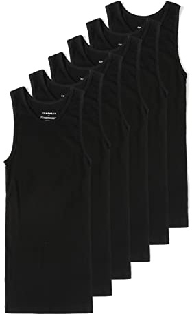 Comfneat Men's 6-Pack A-Shirts Tight Fit Tank Tops Cotton Spandex Undershirts (Black 6-Pack, L)