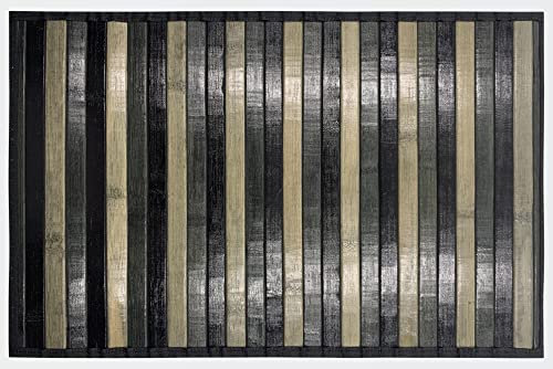 HOME ZEN HOUSEHOLD LINEN Alfombra de bambú y madera, antideslizante, lavable, con diseño de carril, 50 x 80 cm, color negro