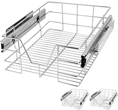 Casaria® 3x Teleskopschublade Nachrüsten Schublade Küche 40cm 20kg Belastbar Verchromt Korbauszug mit Zubehör Haushalt Küchenschrank Kleiderschrank