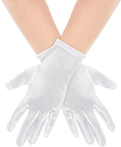 Yolev Women Short Satin Finger Gloves Bridal Dance Gloves Party White Stretchy Gloves Adult Size Total Length 9 In for Wedding Banquet Dress and Party Dance(White) 22 * 8.5cm/8.66 * 3.45inch