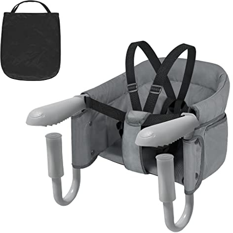UISEBRT Asiento de mesa plegable para bebé, silla alta para bebé, elevador de asiento para niños con pinzas antideslizantes y cinturón de seguridad, trona portátil para niños, silla de viaje para casa