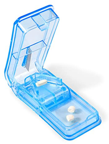 Redamancy 1Pcs Pill Cutter, Portable 2-in-1Pill Splitter, with Blade and Storage Compartment, for Pills and Tablets Cut in Half Quarter (Blue)
