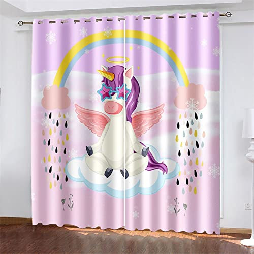 MTBDyyds Regenbogen Einhorn Muster 150X166Cm Verdunkelungsvorhänge 3D Drucken Verdunklungsvorhänge Kinderzimmer 2 Stück Vorhang Blickdicht Ösenschal Kindergardinen Junge Verdunklungsgardine