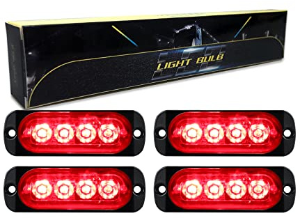 RIGIDON 4 Pièces 3.3 pouces 4 leds rouge led barre lumineuse stroboscopique, 12v 24v clignotant gyrophare police feux de remorque, pour voiture camion off road ATV 4x4 vehicule, feu antibrouillard