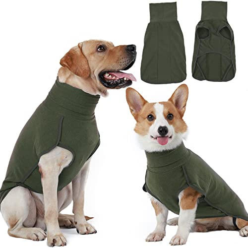Hjyokuso Hundepullover, Fleece Pullover für kleine, mittelgroße und große Hunde - Warmer und Leichter Hundepulli, Winter- und Outdoorhundemantel, Hundejacke - Grün
