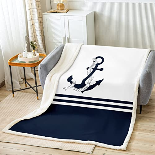 Ancre Décor Laine Couverture 75x100cm Enfants Nautique Thèmes Sherpa Couverture La Mer Côtière Peluche Respirabilité Mer Adventure Marine Bleu Blanc Décor