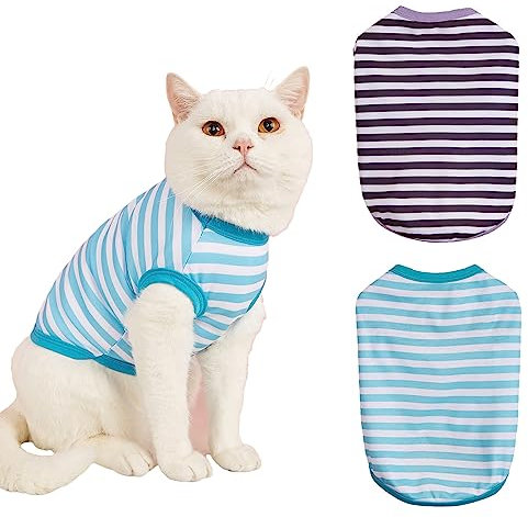 2 Stück Katze Erholung Anzug Kätzchen Erholung Anzug E-Halsband für Katzen und Hunde Bauch Haut Anti lecken Pyjama Anzug (M)