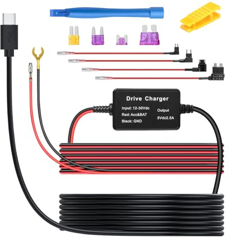CGEAMDY Dashcam Ladegerät Netzkabel, Dash Cam Hardwire Kit, Mini USB Hard Wire Kit, Mit Niederspannungsschutz, 12V-24V auf 5V für Dash Kameras GPS Stromversorgung